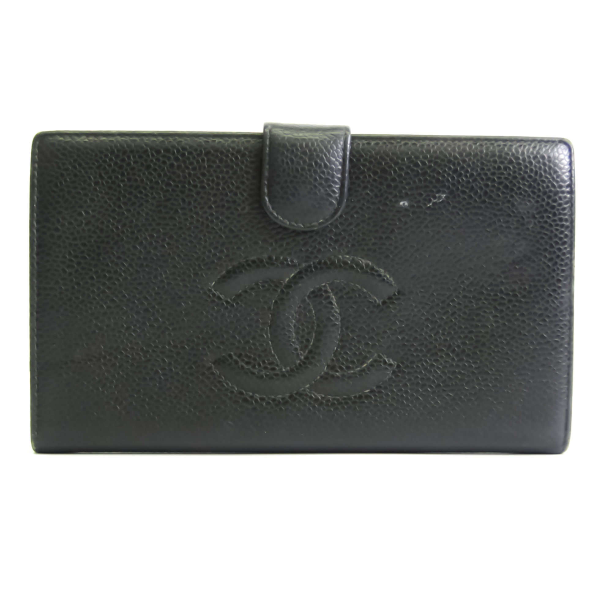 Chanel A13498 Women's Caviar Leather Long Wallet [Bi-Fold] Black